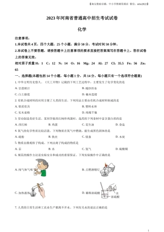 精品解析：2023年河南省中考化学真题（原卷版）.docx