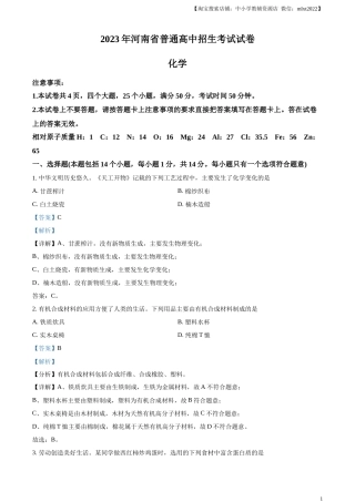 精品解析：2023年河南省中考化学真题（解析版）.docx