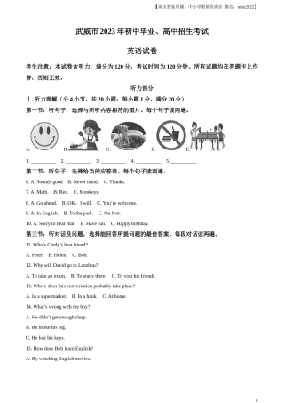 精品解析：2023年甘肃省武威市中考英语真题（解析版）.docx