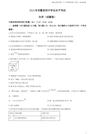 精品解析：2023年安徽省中考化学真题（原卷版）.docx