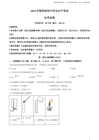 精品解析：2023年陕西省中考化学真题（原卷版）.docx