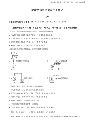 精品解析：2023年山东省威海市中考化学真题（原卷版）.docx