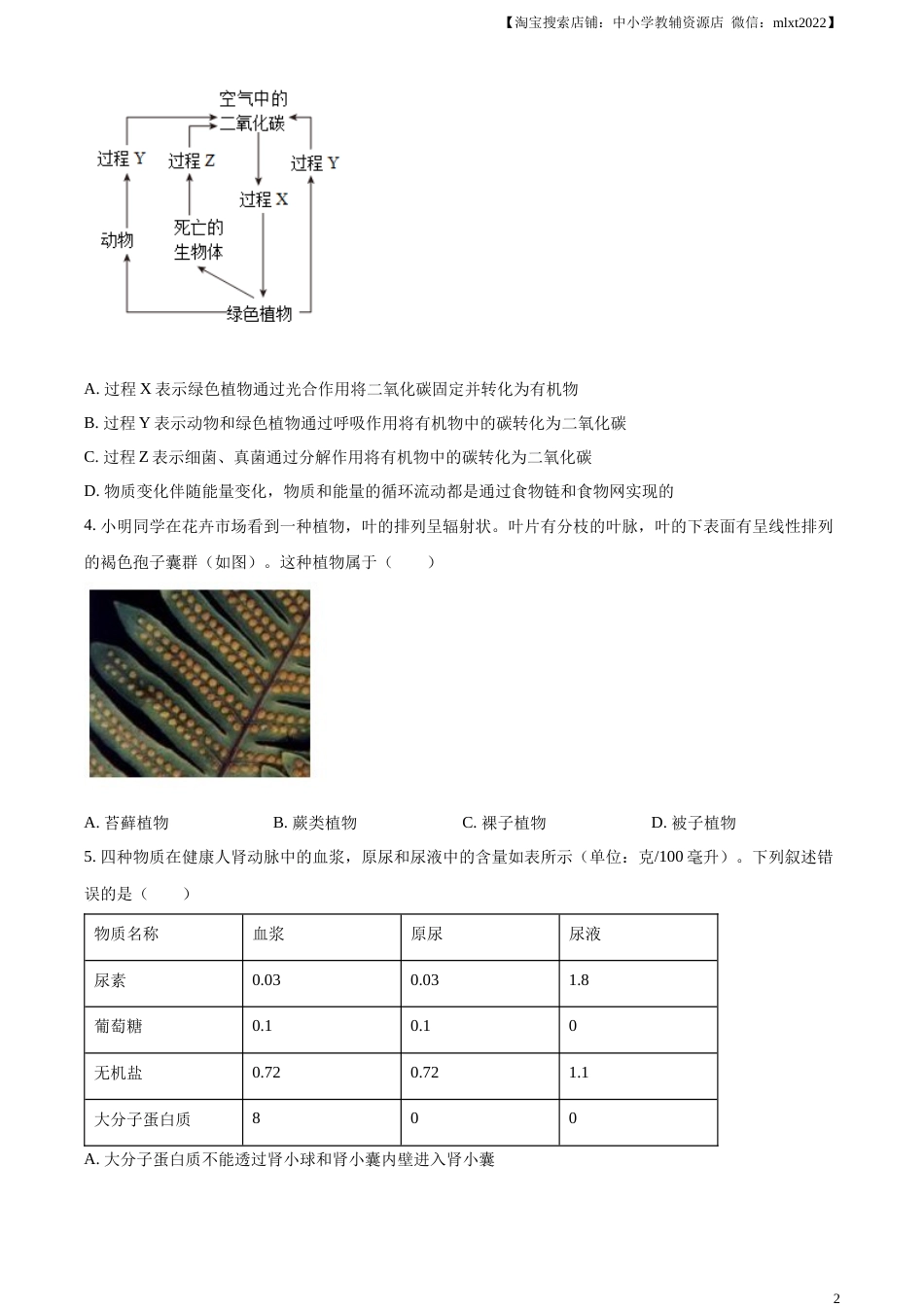精品解析：2023年山东省泰安市中考生物真题（原卷版）(1).docx_第2页