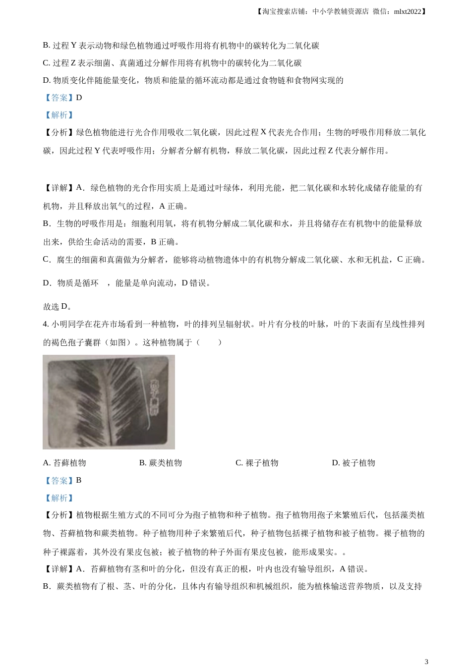 精品解析：2023年山东省泰安市中考生物真题（解析版）.docx_第3页