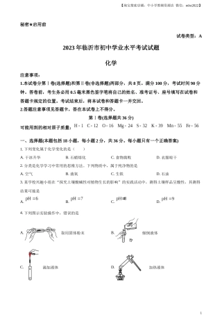 精品解析：2023年山东省临沂市中考化学真题（原卷版）.docx
