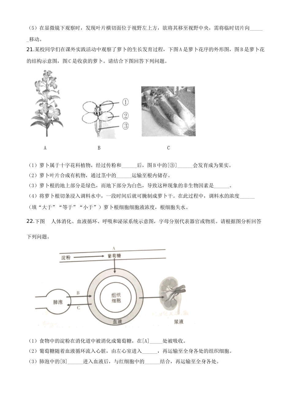 精品解析：甘肃省定西市2020年八年级中考生物试题（原卷版）.doc_第3页