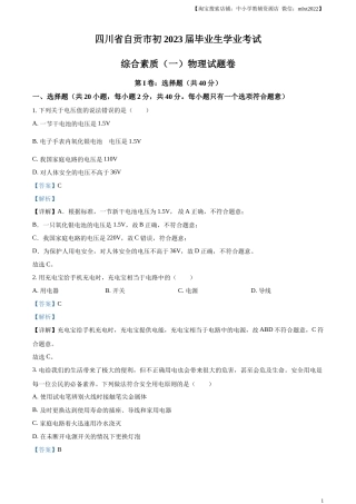 精品解析：2023年四川省自贡市中考物理试题（解析版）.docx