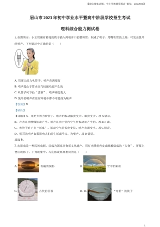 精品解析：2023年四川省眉山市中考理综物理试题（解析版）.docx