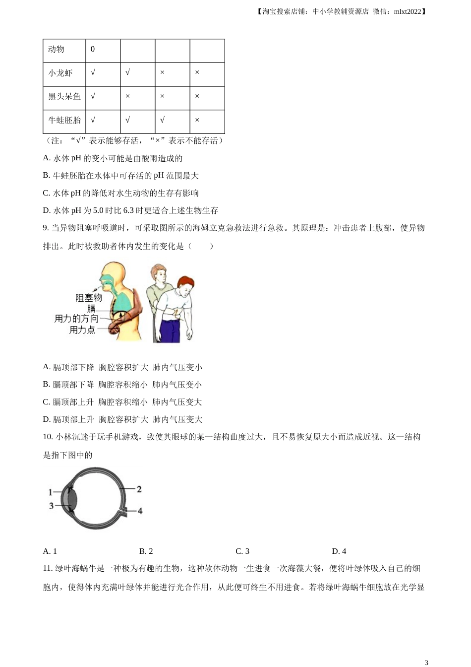 精品解析：2023年四川省凉山彝族自治州中考生物真题（原卷版）.docx_第3页