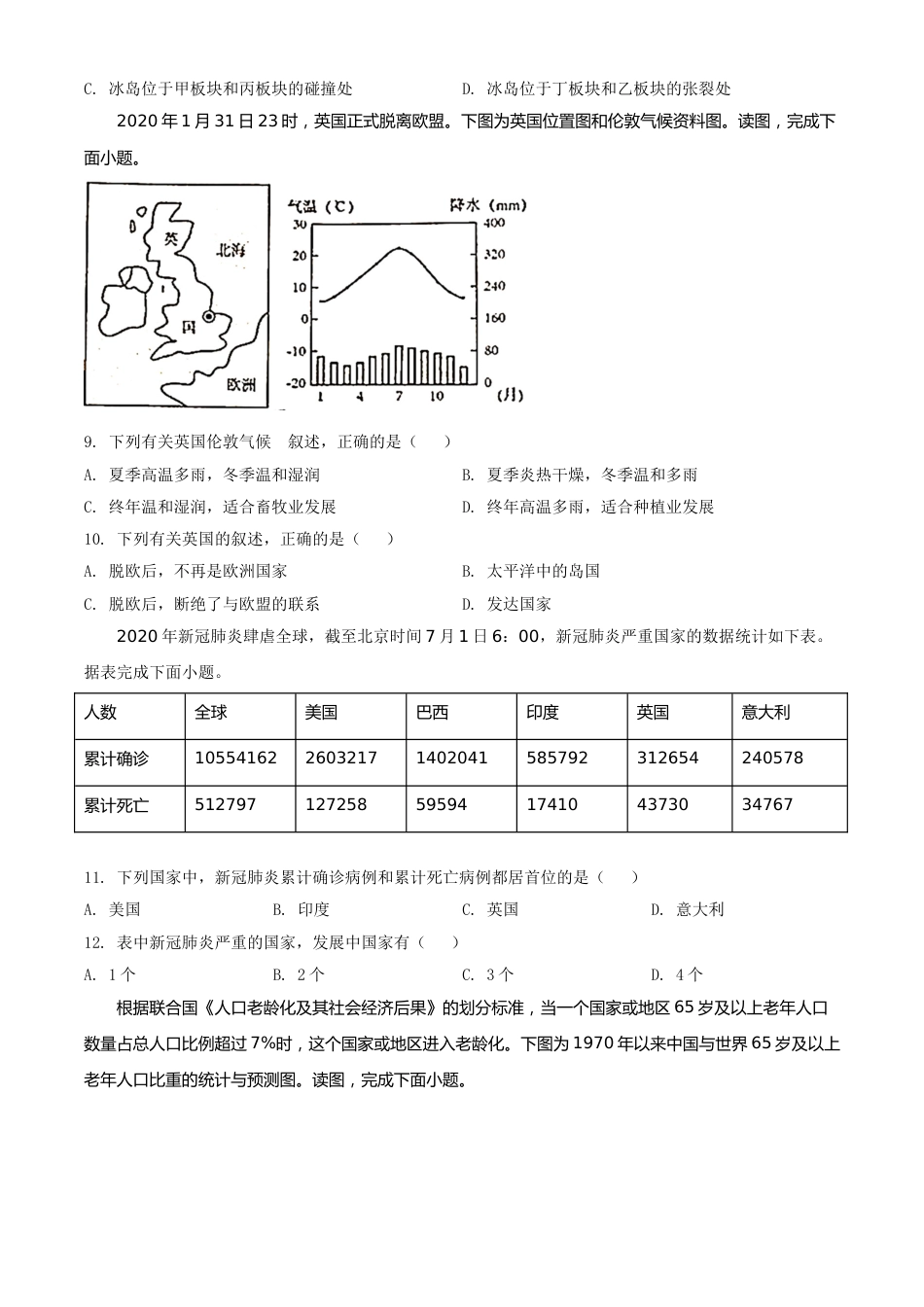 精品解析：湖南省邵阳市2020年中考地理试题（原卷版）.doc_第3页