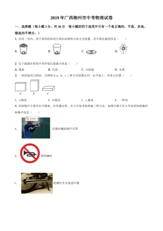 2019年广西柳州市中考物理试题（空白卷）.doc