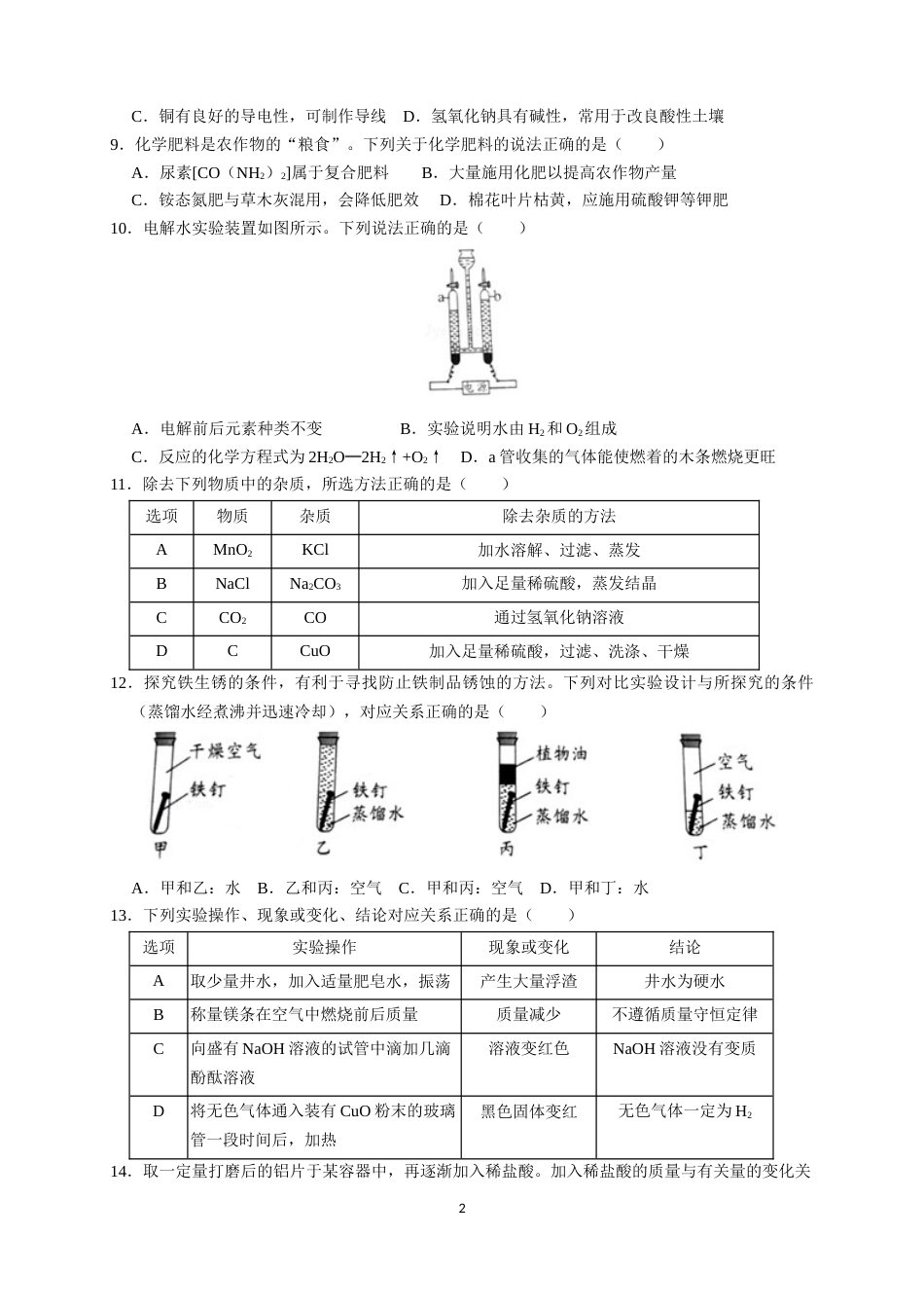 2019年广东省中考化学试题及答案.doc_第2页
