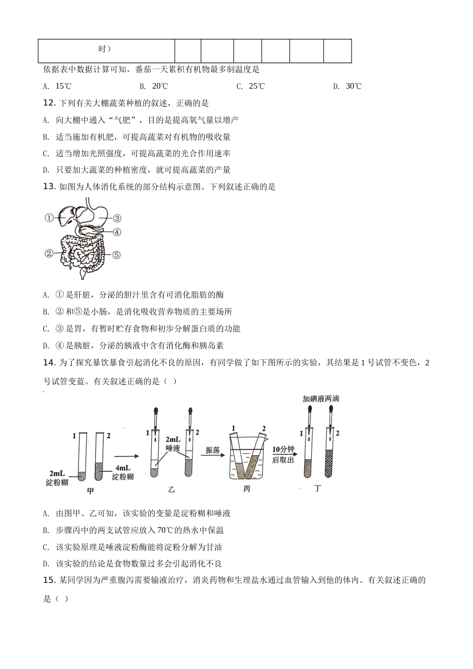 精品解析：江苏省苏州市2021年初中结业考试生物试题（原卷版）(1).doc_第3页