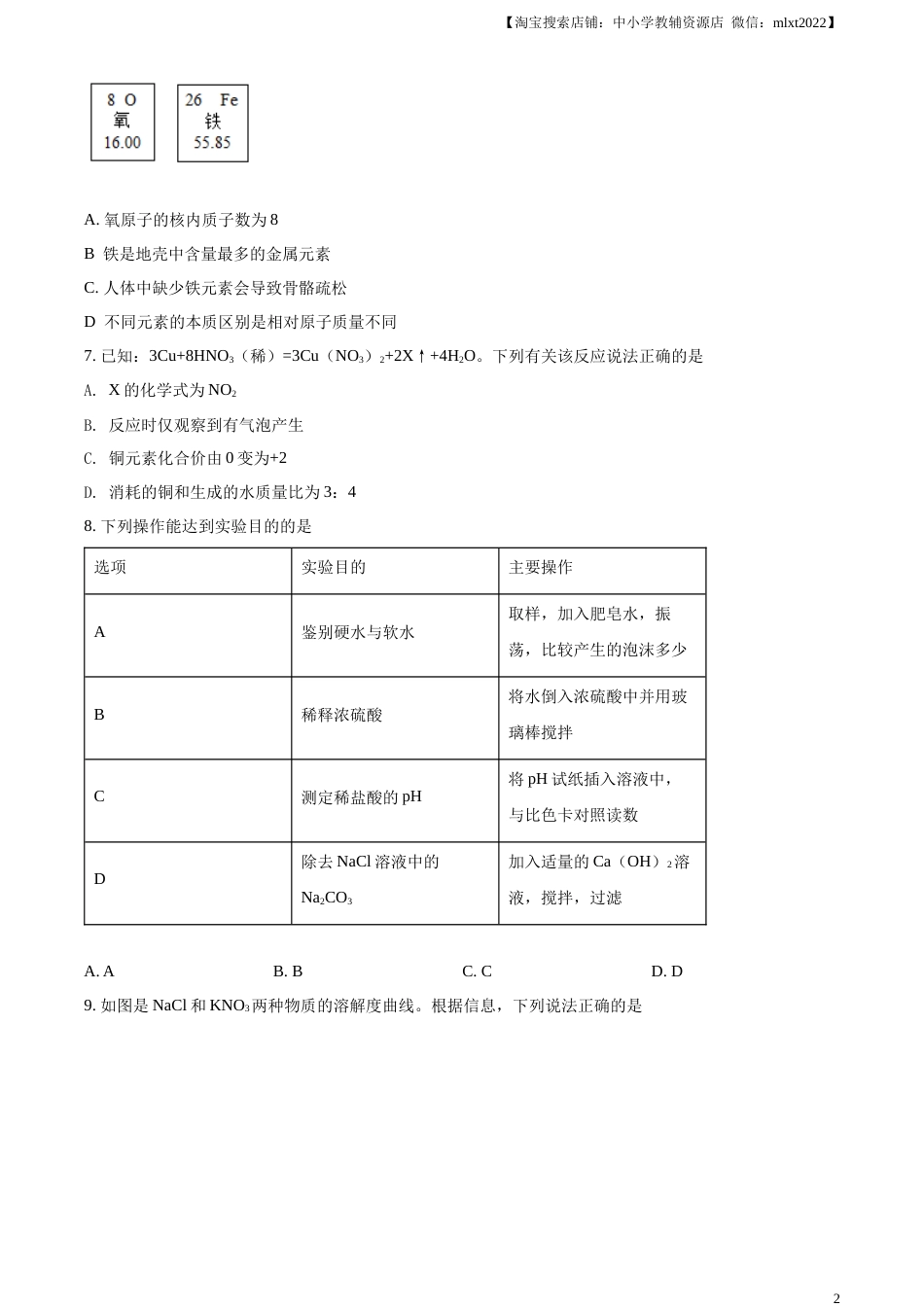精品解析：江苏省淮安市2021年中考化学试题（原卷版）.docx_第2页