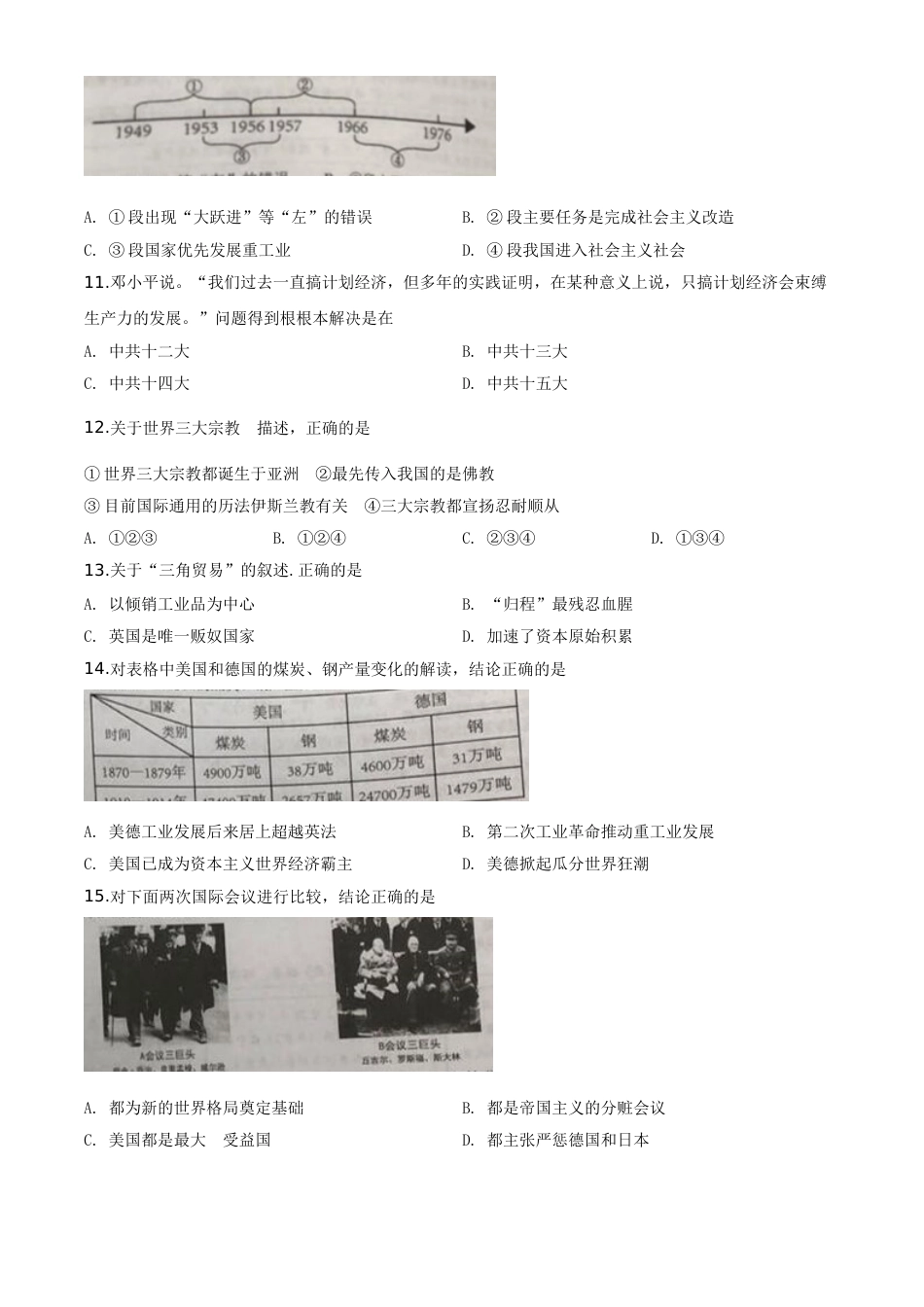精品解析：湖南省岳阳市2020年中考历史试题（原卷版）.doc_第2页