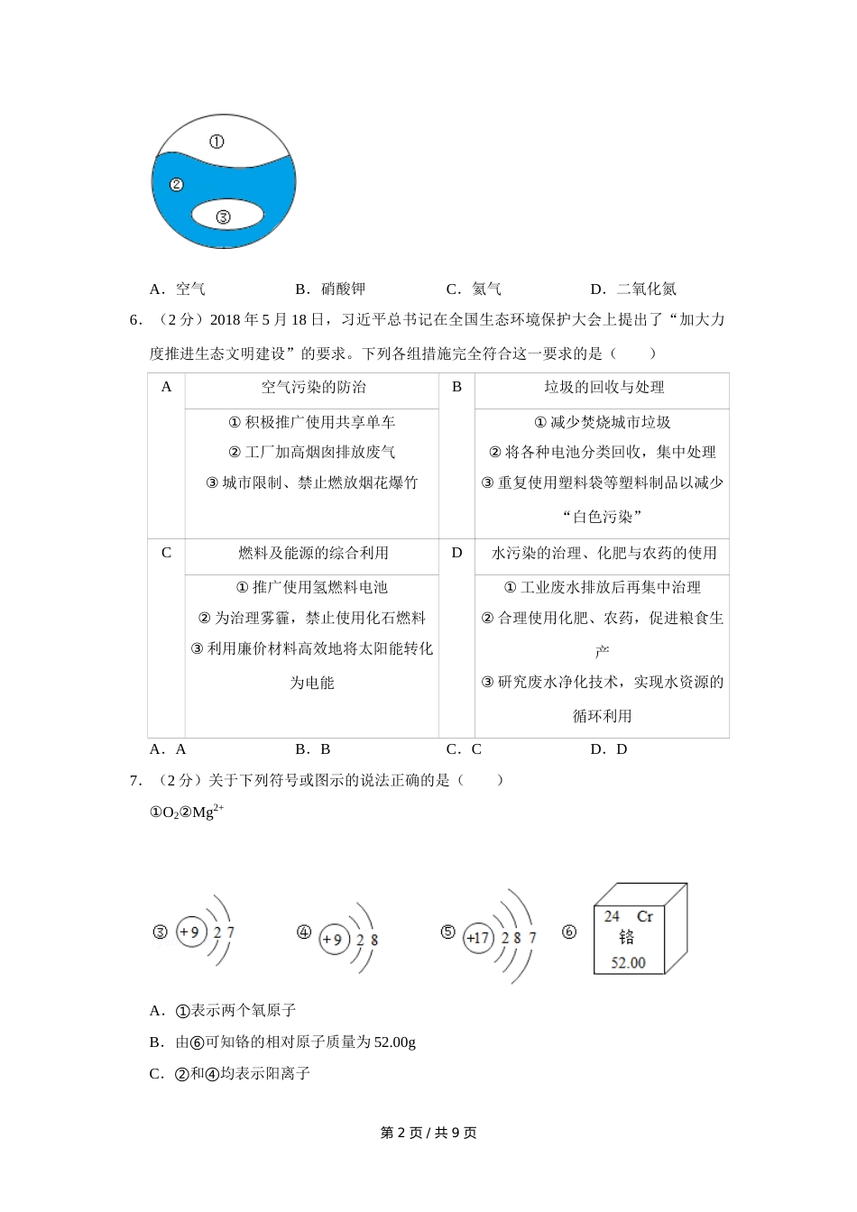 2019年宁夏中考化学试卷（学生版）.doc_第2页