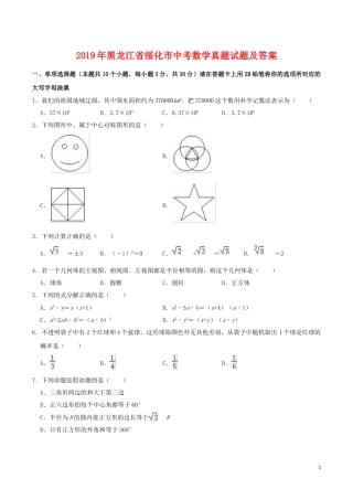 2019年黑龙江省绥化市中考数学真题试题及答案.doc