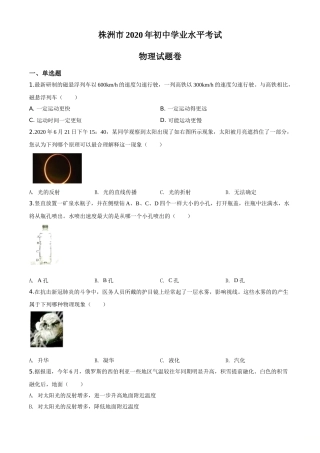 2020年湖南省株州市中考物理试题.doc