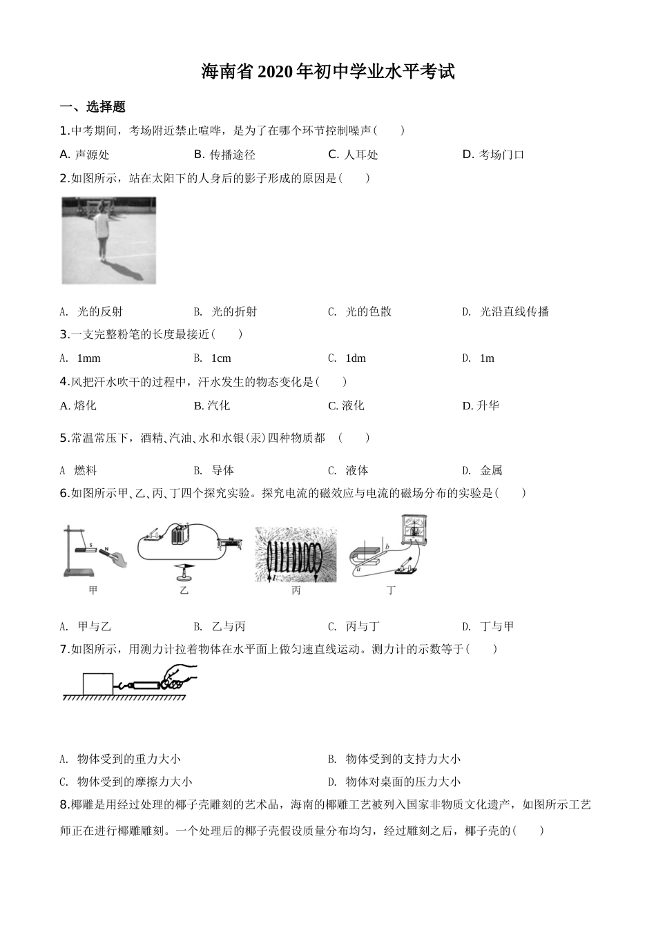 2020年海南中考物理试题及答案.doc_第1页