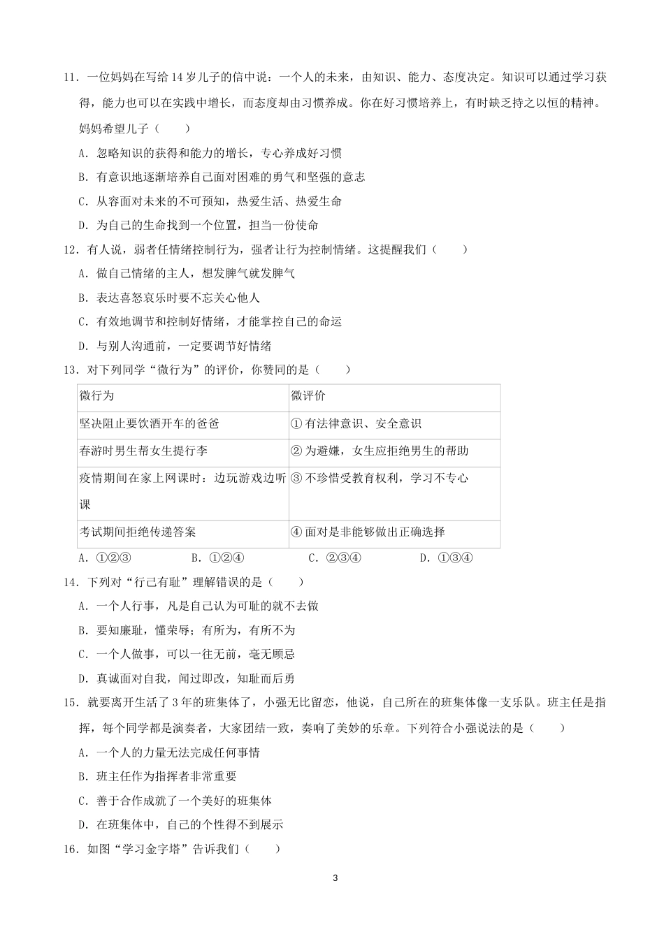 2020临沂市中考政治试题及答案.docx_第3页