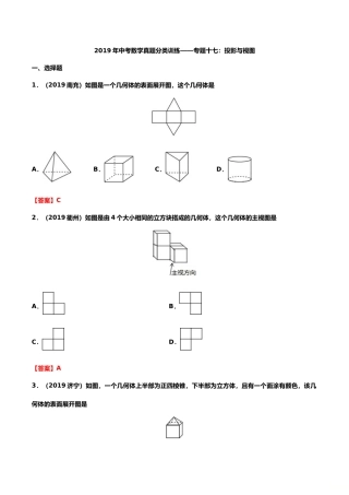 2019年中考数学真题分类训练——专题十七：投影与视图.doc