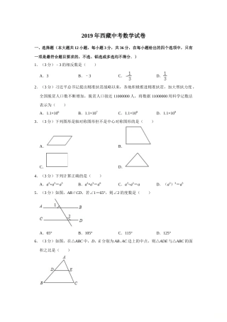 2019年西藏中考数学试题（Word版，含解析）.doc