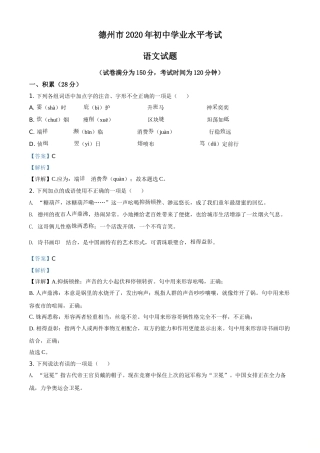 2020年中考语文试题（解析版）.doc