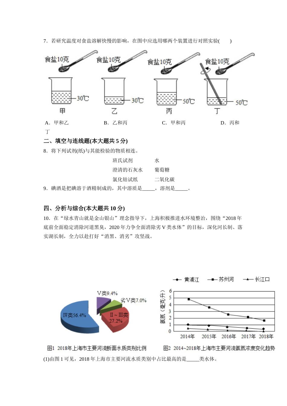 2020年上海市初中毕业统一学业考试 化学试卷及答案.docx_第2页