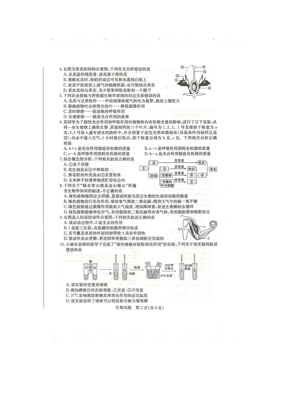 2020年山东滨州中考生物真题及答案.doc_第3页