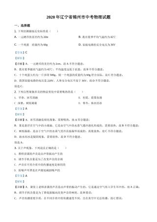 2020年辽宁省锦州市中考物理试题（解析）.doc