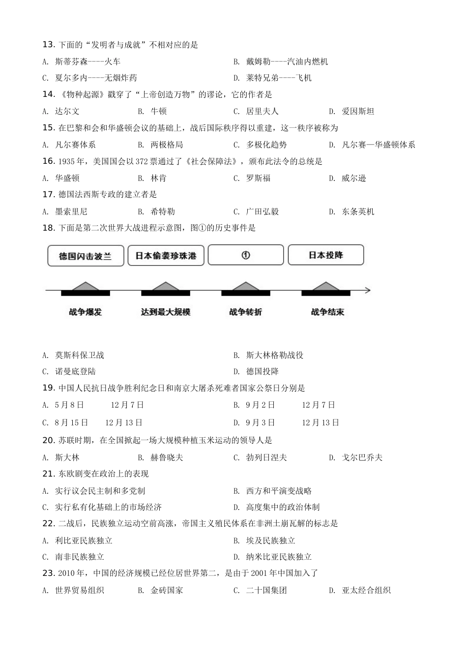 2021年辽宁省阜新市中考历史试题（原卷版）.doc_第2页
