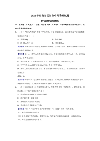 2021年湖南省岳阳市中考物理试题（解析版）.doc