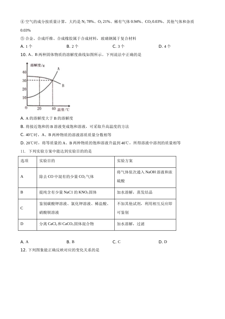 2021年黑龙江省绥化市中考化学试题 (原卷版).doc_第3页