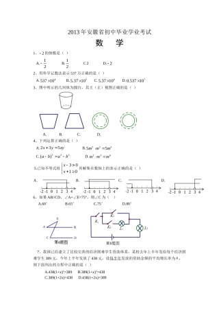 2013年安徽中考数学试题及答案.doc