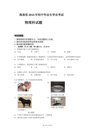 2014年海南中考物理试题及答案.doc