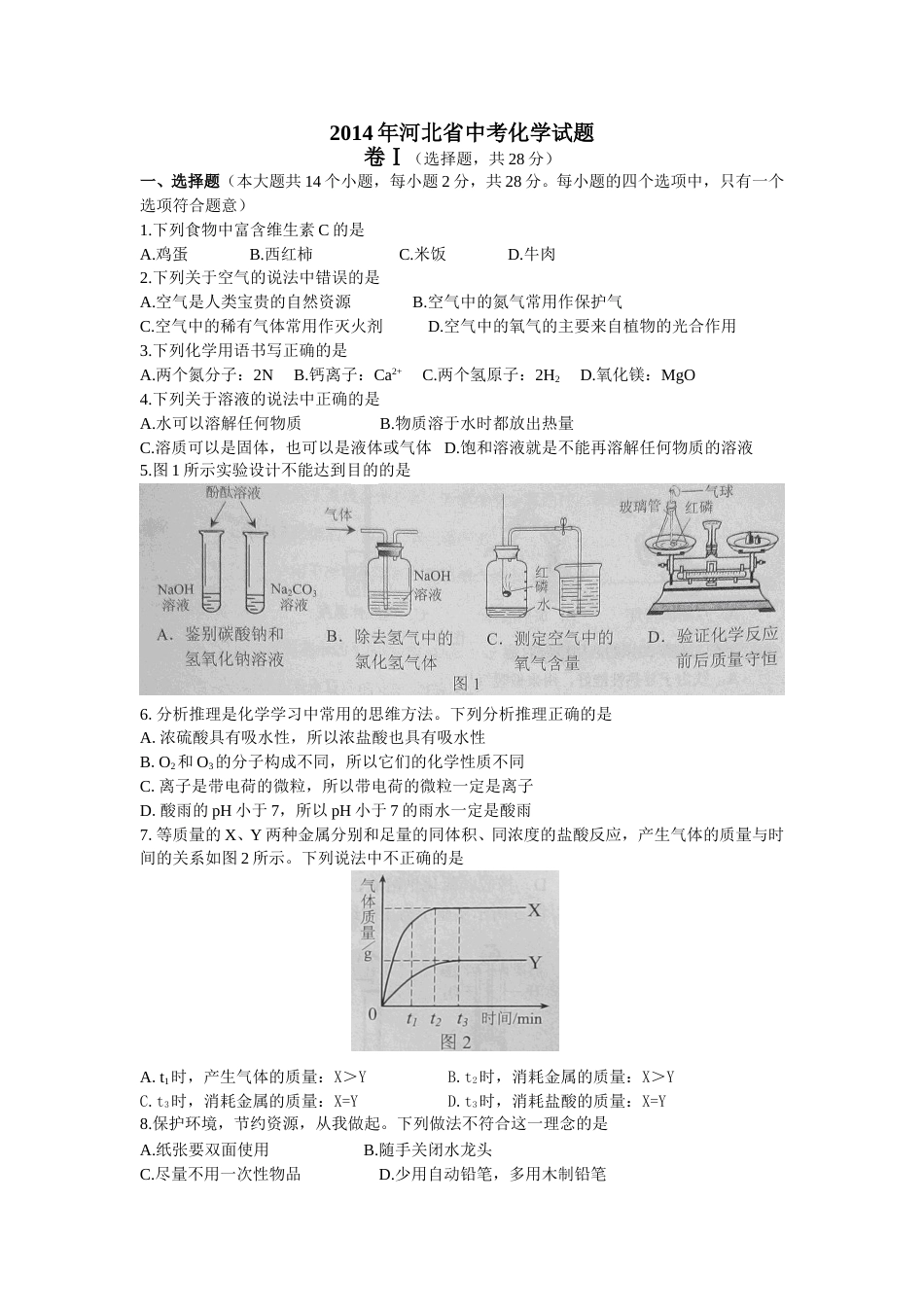 2014河北省中考化学试题及答案.doc_第1页