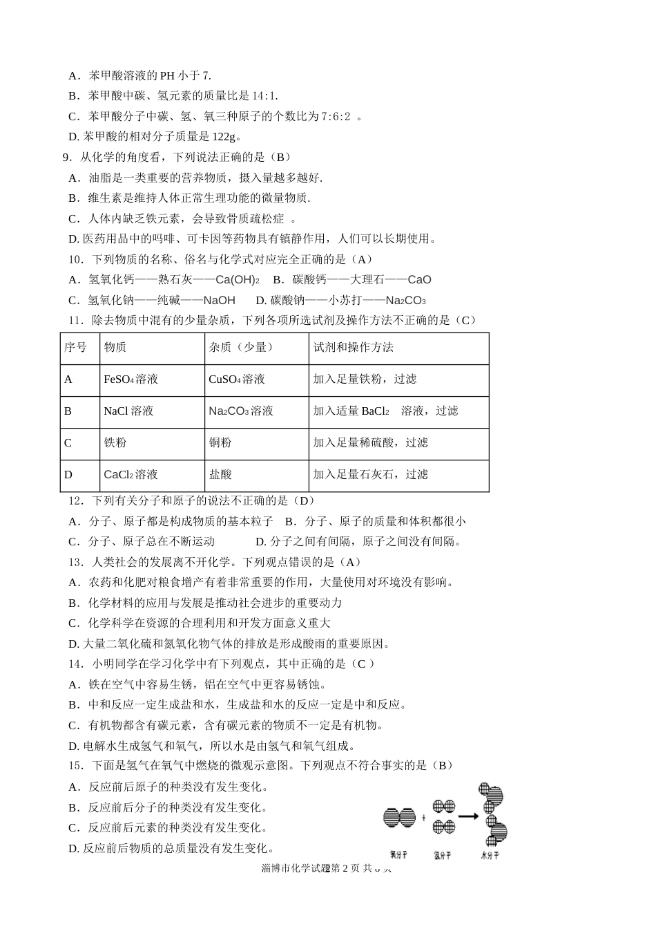 2013年淄博市化学中考试题及答案解析.doc_第2页