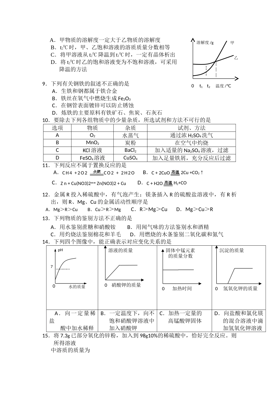 2013年盐城市中考化学试卷及答案(word版).doc_第2页