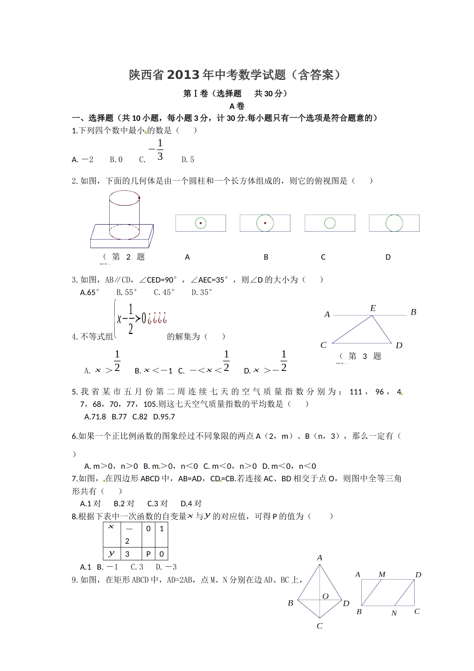 2013年陕西省中考数学试题及答案.docx_第1页