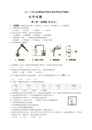 2013年山东省临沂市中考化学试题及答案.doc