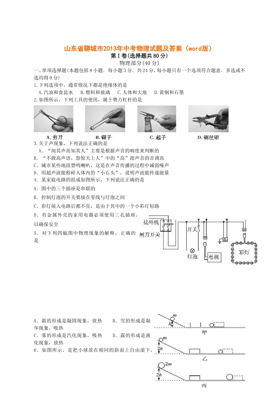2013年聊城市中考物理试题及答案.doc_第1页