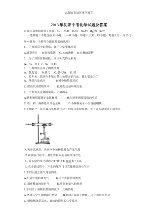 2013年辽宁省沈阳市中考化学试题及答案.doc
