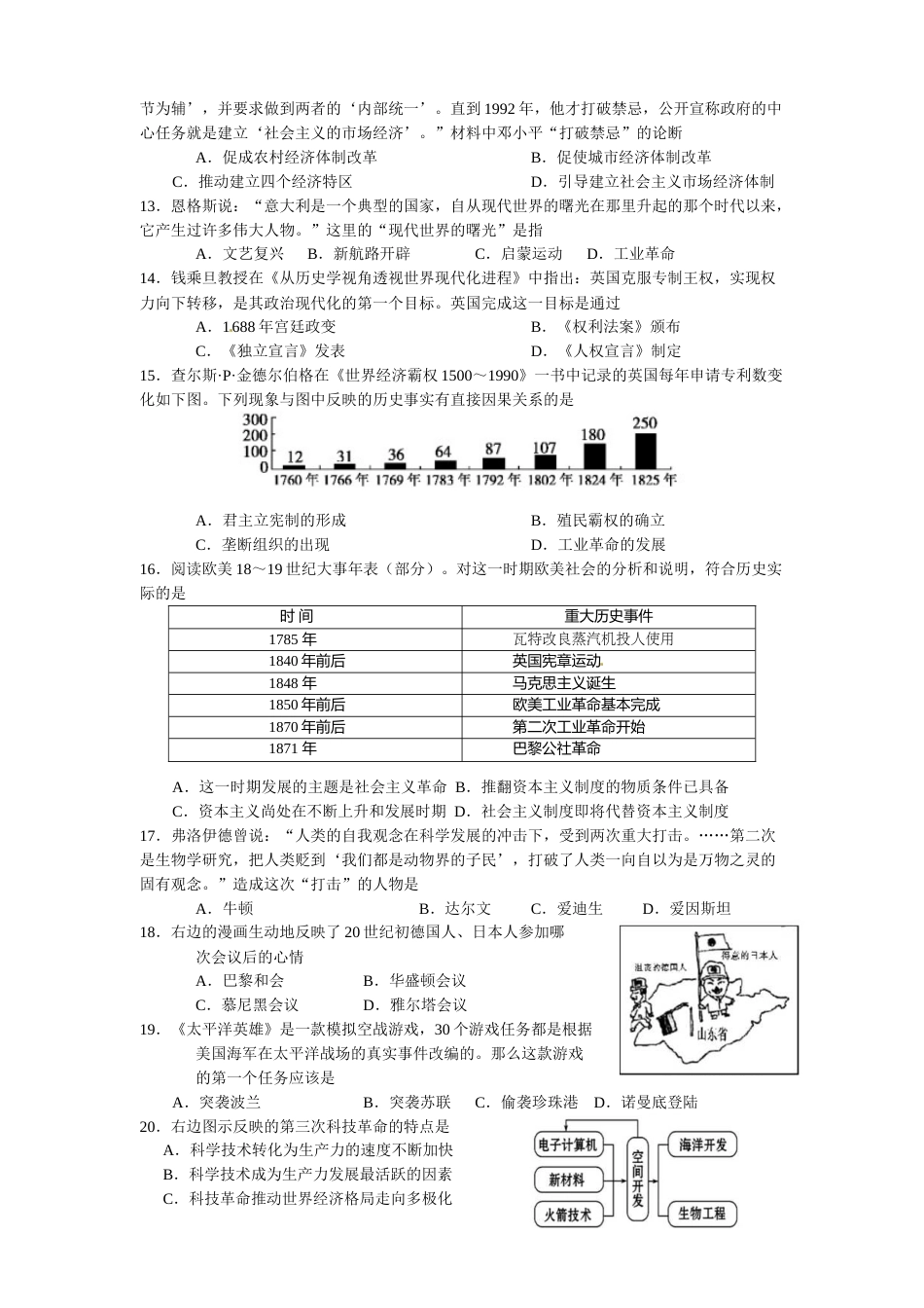 2013年江苏省苏州市中考历史试题及答案.doc_第3页
