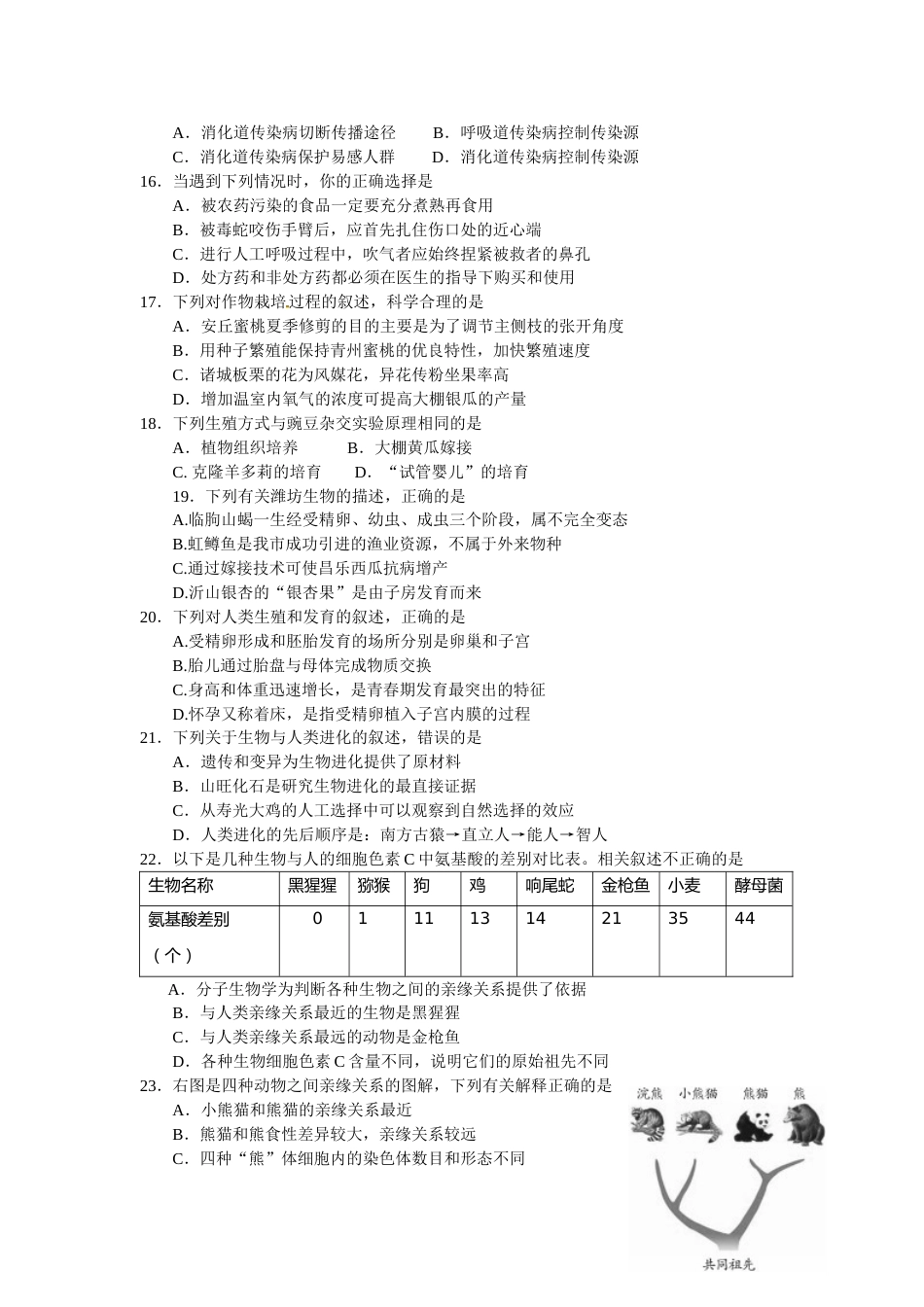 2014潍坊市中考生物试题带答案(word版).doc_第3页