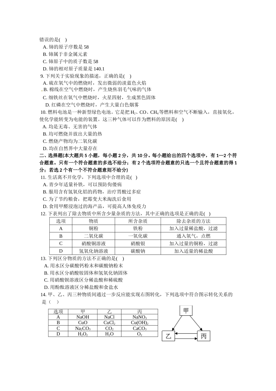 2014年天津市中考化学试题及答案.doc_第2页