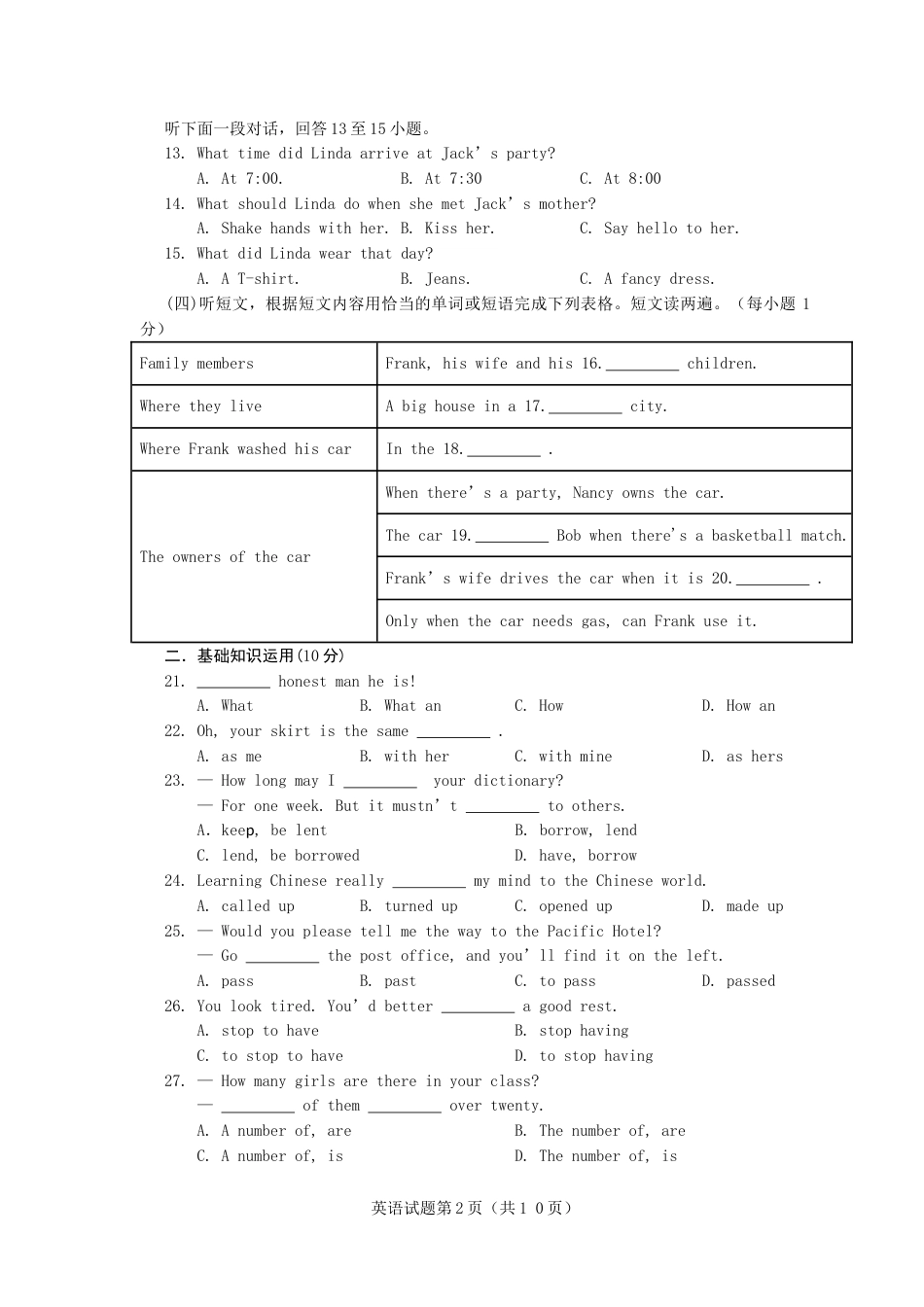 2014年山东省烟台中考英语试卷及答案.doc_第2页