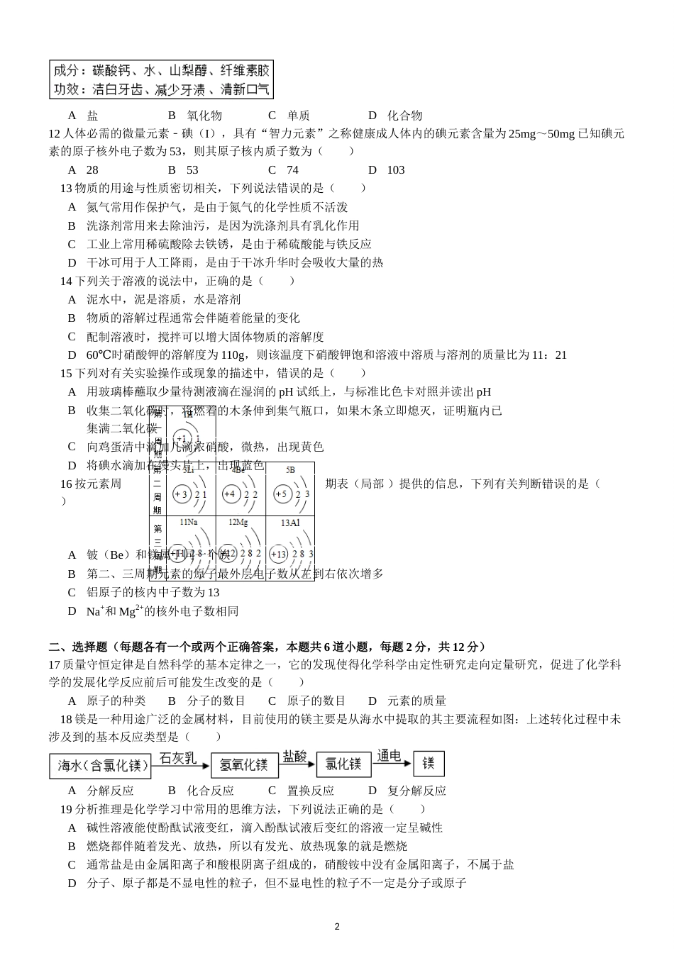 2014年山东省青岛市中考化学试题及答案.doc_第2页
