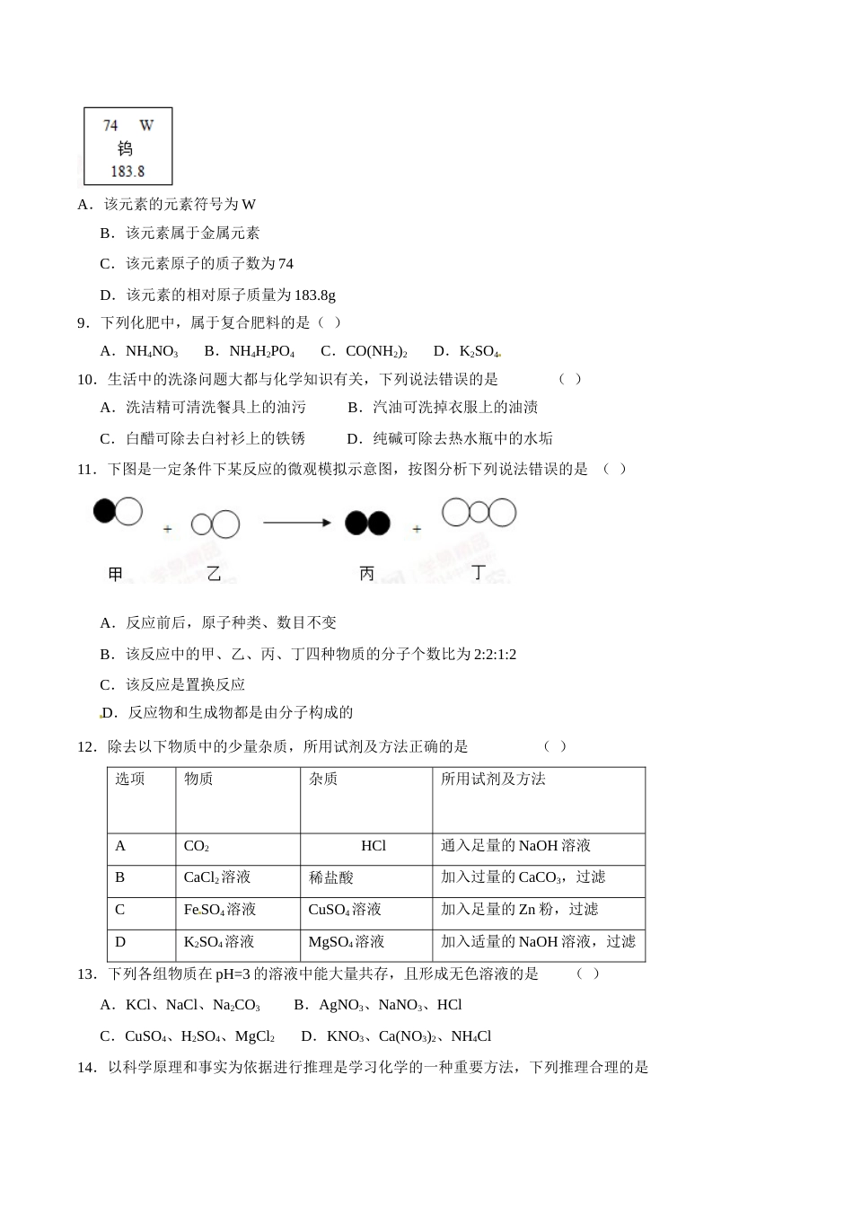 2015年辽宁省营口市中考化学试题（空白卷）.doc_第2页