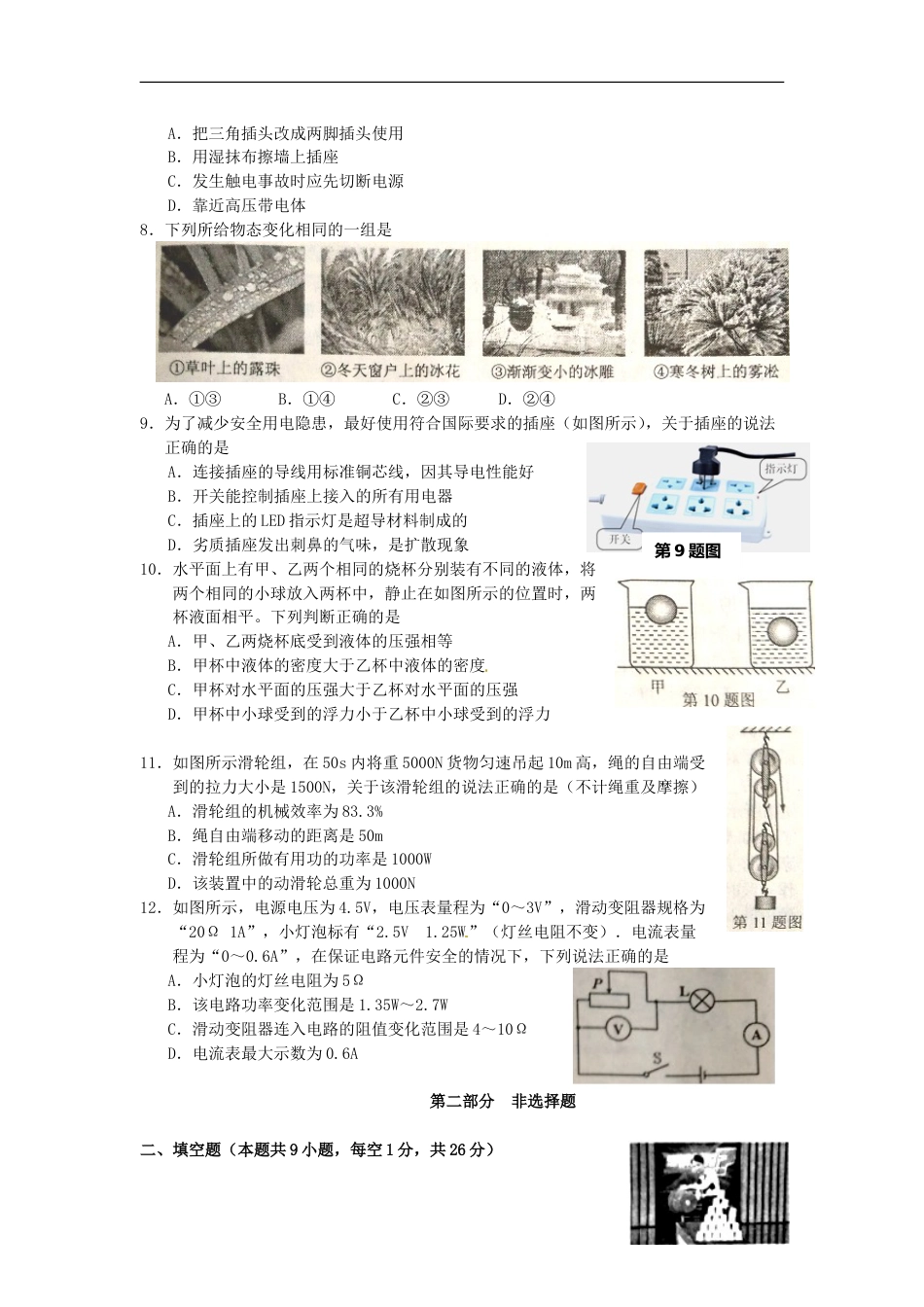 2015年辽宁省葫芦岛市中考物理真题试题（含扫描答案）.doc_第2页