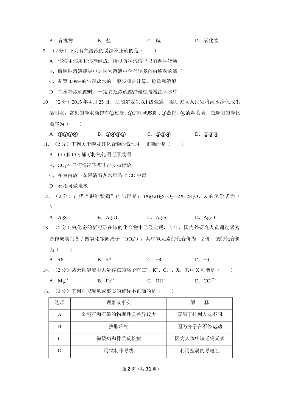 2015年湖南省湘潭市中考化学试卷（含解析版）.doc_第2页